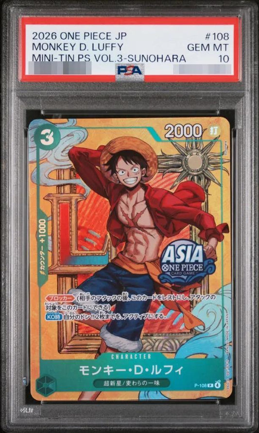 【PSA10鑑定済】モンキー・D・ルフィ アジア版《P》{P-108}